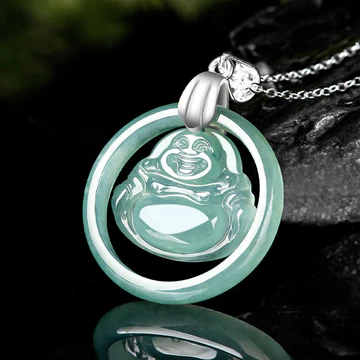 Buddha Stones 925 Sterling Silver Natural Jade Round Laughing Bu