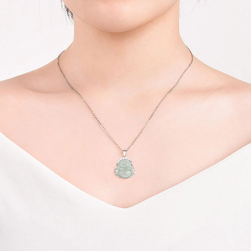 Buddha Stones 925 Sterling Silver Laughing Buddha Jade Luck Calm