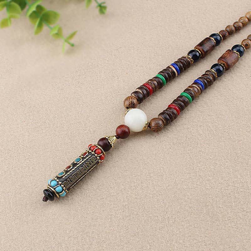 Buddha Stones Tibetan Om Mani Padme Hum Dzi Bead Wenge Wood Neck