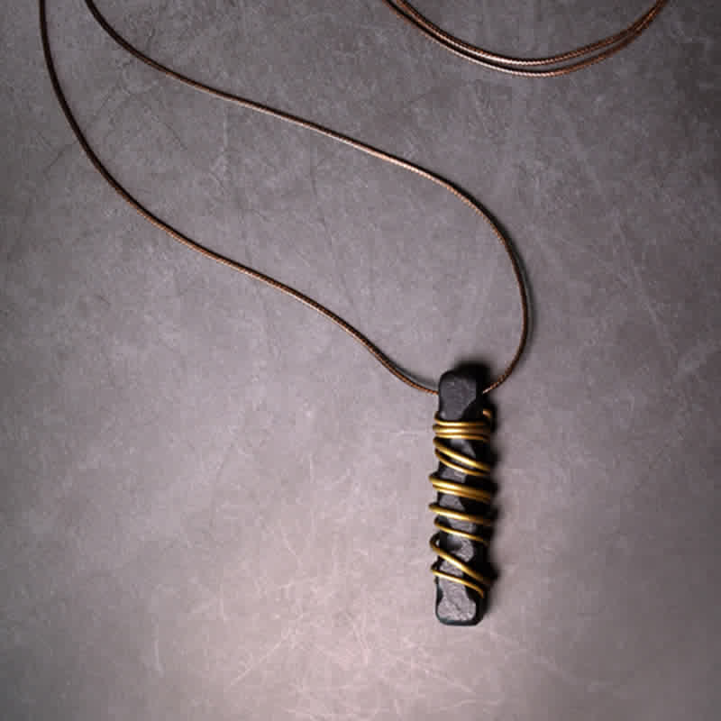 Buddha Stones Tibet Ebony Wood Copper Balance Peace Necklace Pen