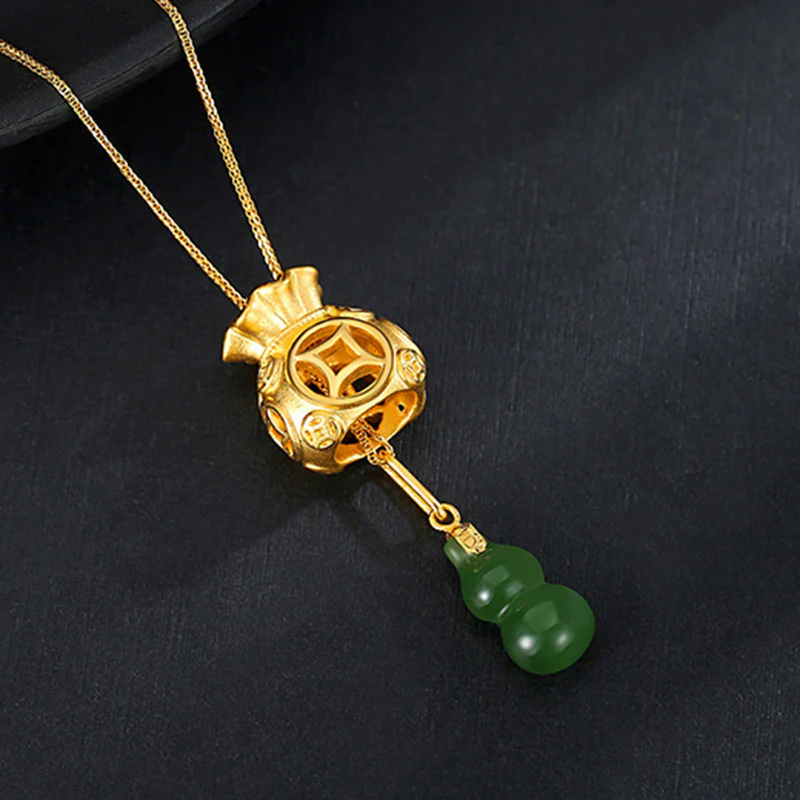 Buddha Stones Auspicious Feng Shui Money Bag Jade Pendant Neckla
