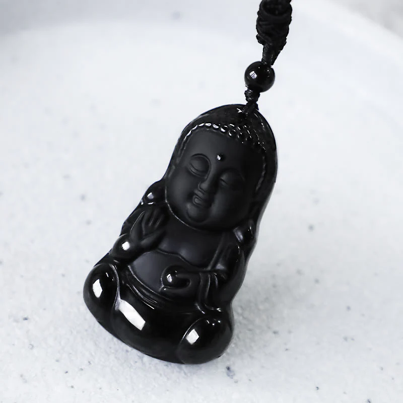 Buddha Stones Natural Black Obsidian Crystal Buddha Strength Pro