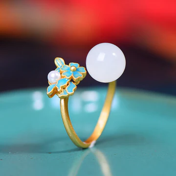 Buddha Stones White Jade 925 Sterling Silver Pearl Flower Blessi