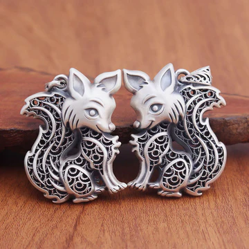 Buddha Stones Tibet 999 Sterling Silver Fox Pattern Two-sided Bl