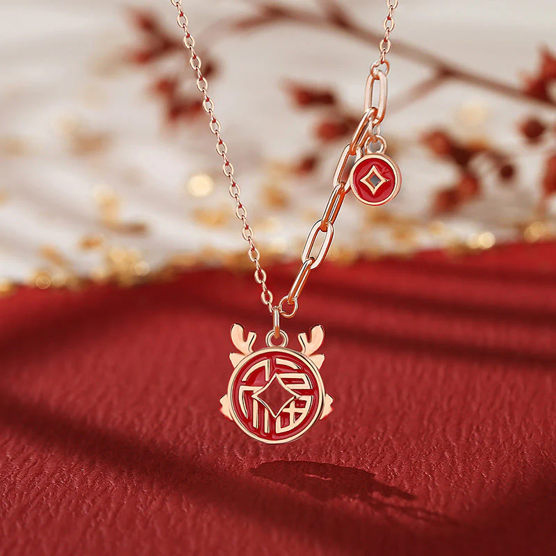 Buddha Stones 925 Sterling Silver Year of the Dragon Fu Character Copper Coin Luck Success Bracelet Necklace Pendant