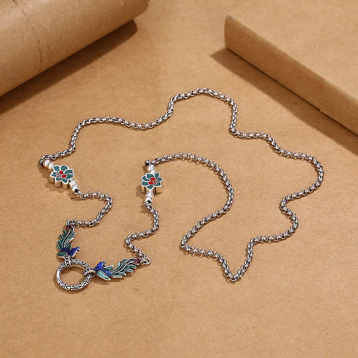 Buddha Stones Phoenix Lotus Flower Luck Protection Necklace Pend