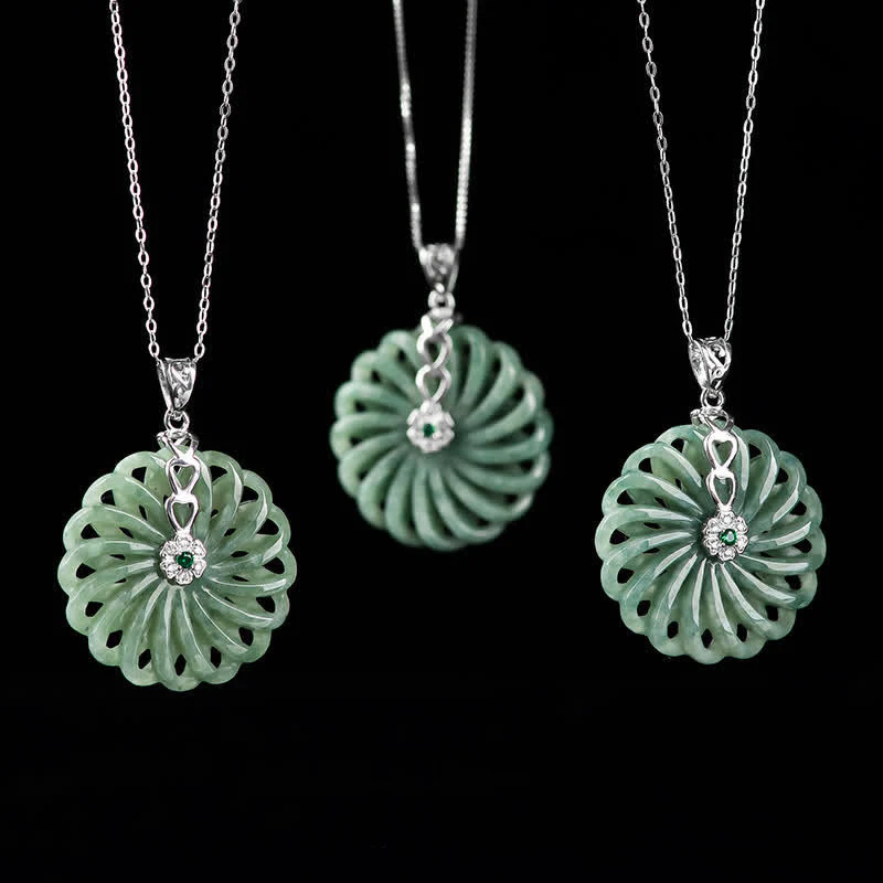 Buddha Stones 925 Sterling Silver Natural Round Jade Peace Buckl