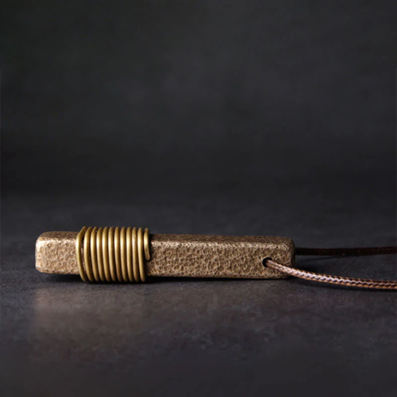 Buddha Stones Vintage Textured Design Copper Wealth Necklace Pen