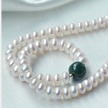 Buddha Stones 925 Sterling Silver Natural Pearl Hetian Jade Aqua