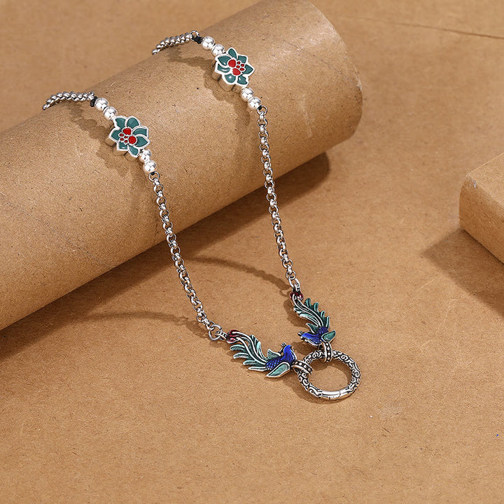 Buddha Stones Phoenix Lotus Flower Luck Protection Necklace Pend