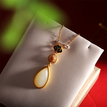 Buddha Stones 925 Sterling Silver Hetian White Jade Water Drop Chain Necklace Pendant Bracelet