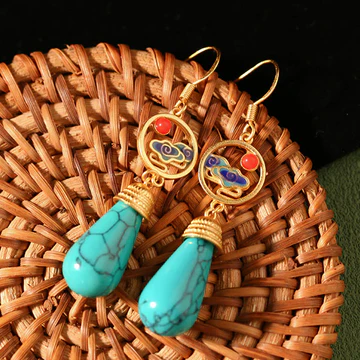Buddha Stones Vintage Turquoise Auspicious Cloud Strength Drop Dangle Earrings