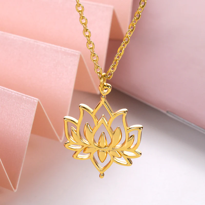 Buddha Stones Lotus Titanium Steel Enlightenment Necklace Pendan