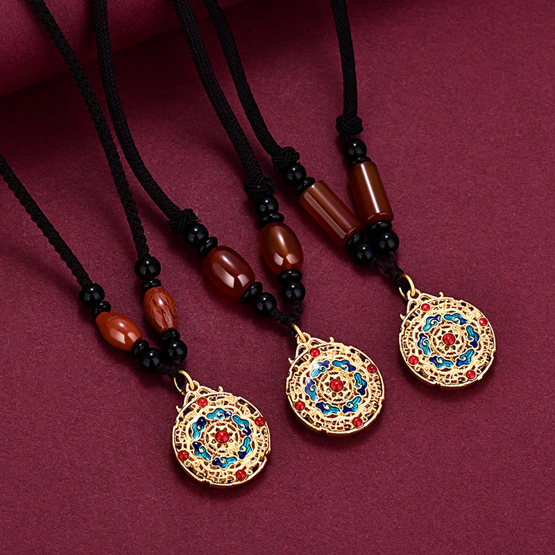 Buddha Stones Auspicious Clouds Copper Agate Wealth Luck Necklace Pendant