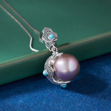 Buddha Stones 925 Sterling Silver Shell Bead Pearl Healing Necklace Pendant Ring Set