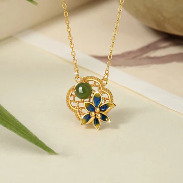 Buddha Stones 925 Sterling Silver Four Leaf Clover Flower Hetian