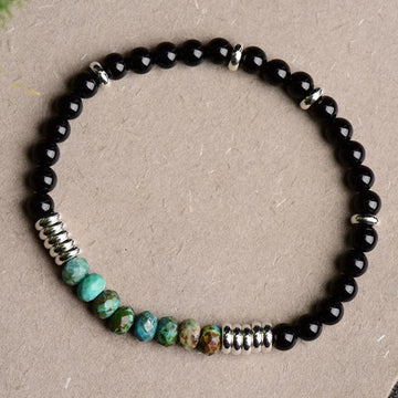Buddha Stones Vintage Black Onyx Turquoise Protection Bracelet