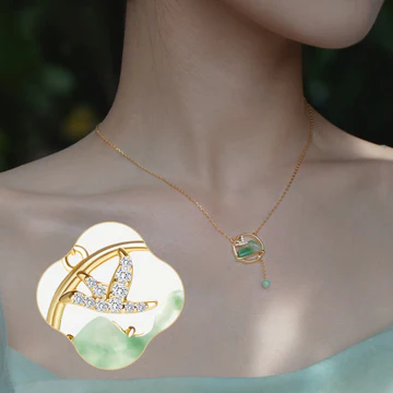 Buddha Stones 18K Gold Plated Copper Natural Jade Chalcedony A Panorama of Rivers and Mountains Luck Necklace Pendant Bracelet S