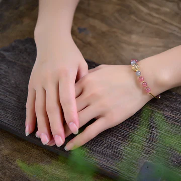 Buddha Stones Natural Strawberry Quartz Moonstone Positive Bracelet
