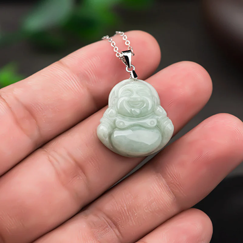 Buddha Stones 925 Sterling Silver Laughing Buddha Jade Blessing