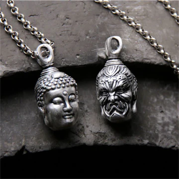 Buddha Stones 999 Sterling Silver Buddha Demon Serenity Necklace