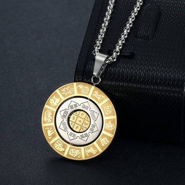 Buddha Stones Chinese Zodiac Nine Palaces Eight Diagrams Bagua Amulet Harmony Necklace Rotatable Pendant