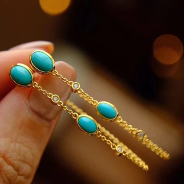 Buddha Stones Retro Turquoise Bead Protection Drop Long Tassel Earrings