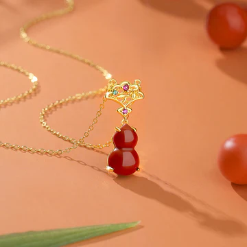 Buddha Stones 925 Sterling Silver Red Agate Gourd Auspicious Clouds Confidence Bracelet Necklace Pendant Earrings Set