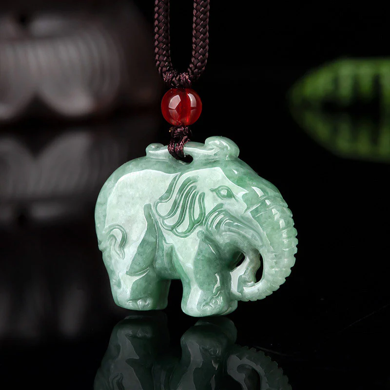 Buddha Stones Elephant Jade Luck Strength Necklace String Pendant