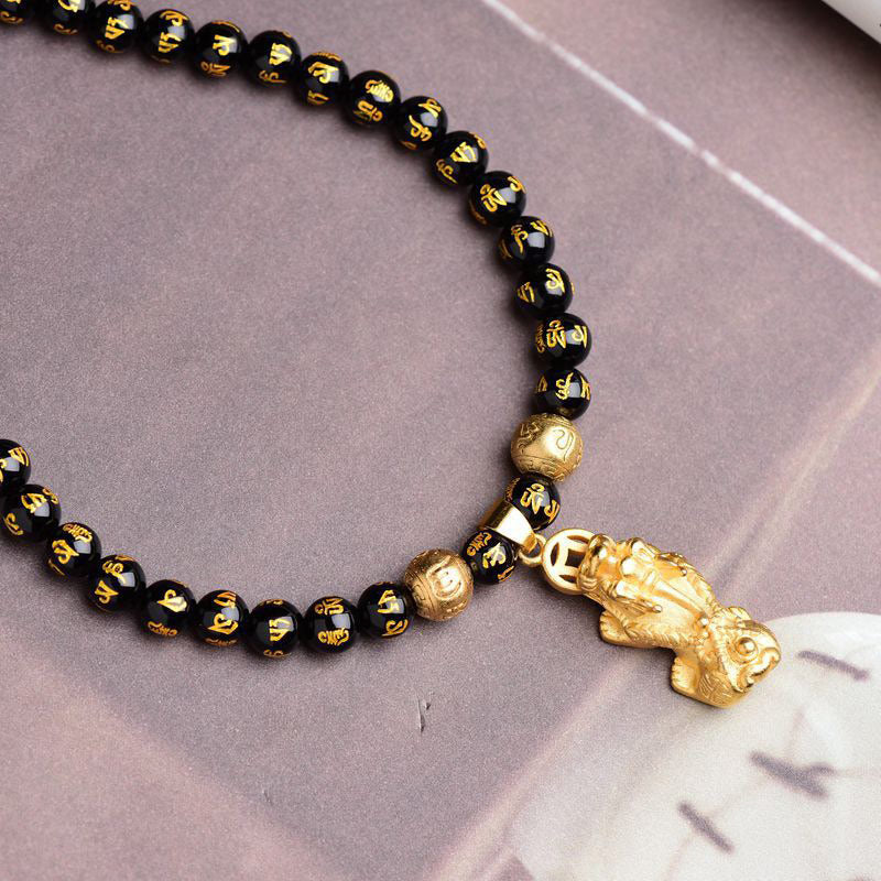 Buddha Stones FengShui Obsidian PiXiu Wealth Necklace