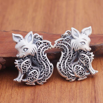 Buddha Stones Tibet 999 Sterling Silver Fox Pattern Two-sided Bl