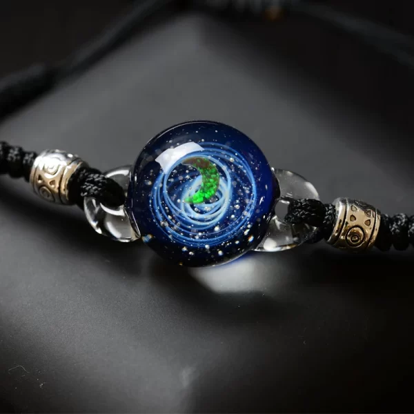 BOEYCJR Unique Opal Stone Universe Glass Bead Planets Moon Charm Bracelet Galaxy Rope Chain Solar System bracelet for Women