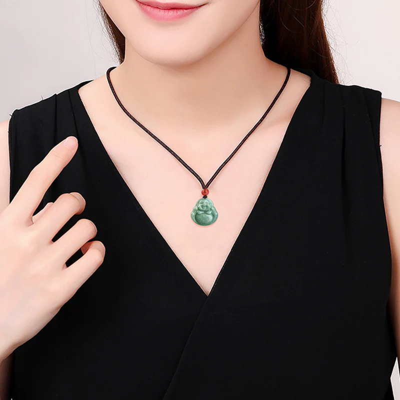 Buddha Stones Laughing Buddha Cyan Jade Success Necklace String