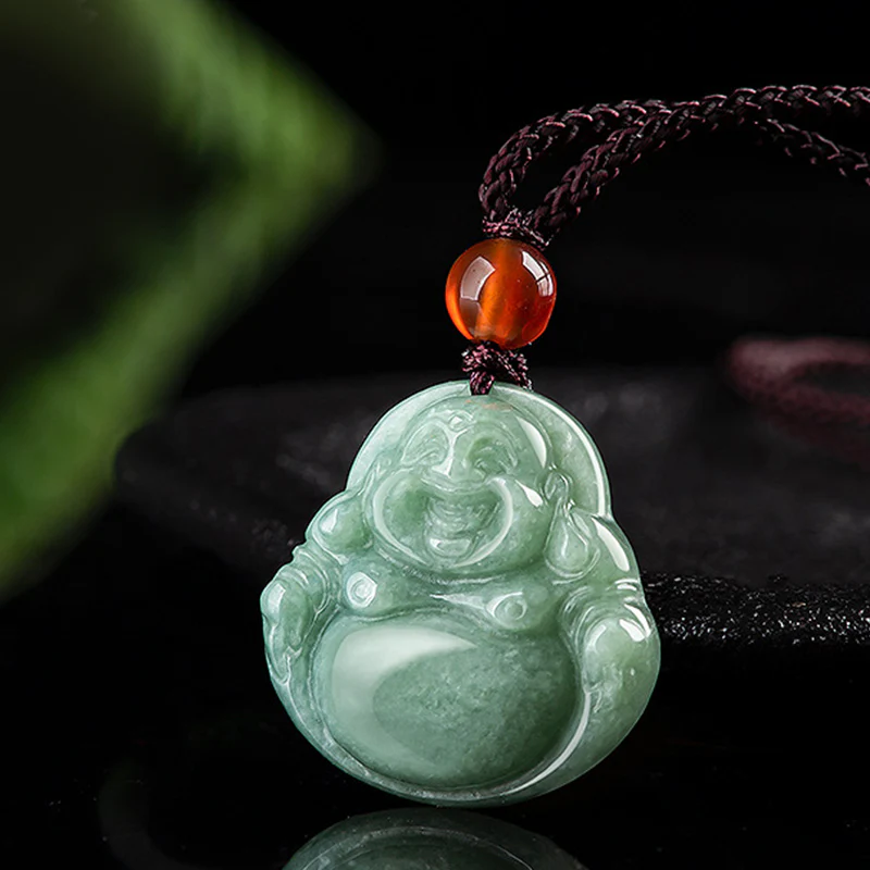 Buddha Stones Laughing Buddha Cyan Jade Success Necklace String